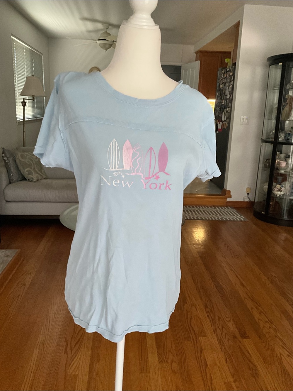 Tipsy Blue Crewneck Cotton Tee with New York City Graphic